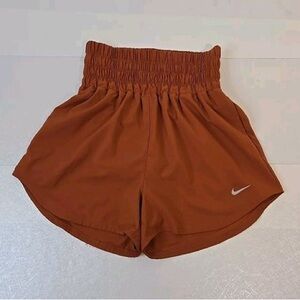 Nike Women's Rust Orange Smocked-Waist Athletic Shorts
